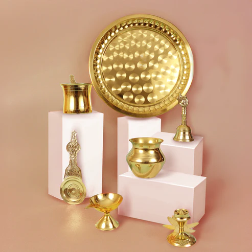 Brass 8 piece Puja Thali set